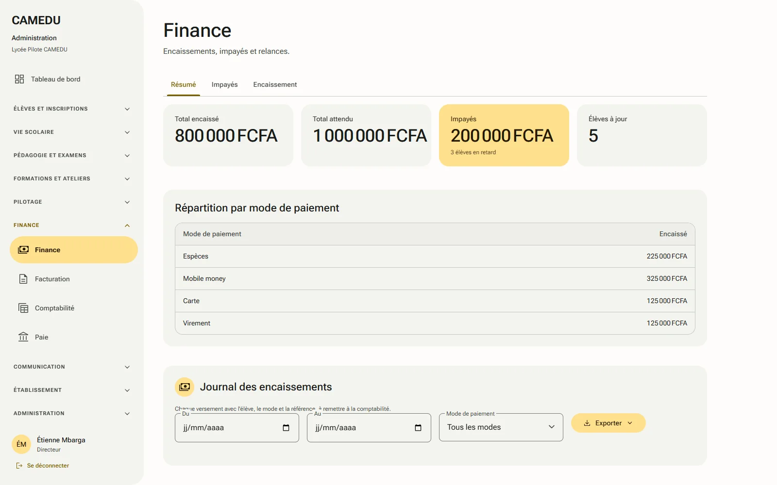 Suivi des paiements et des impayés dans CAMEDU
